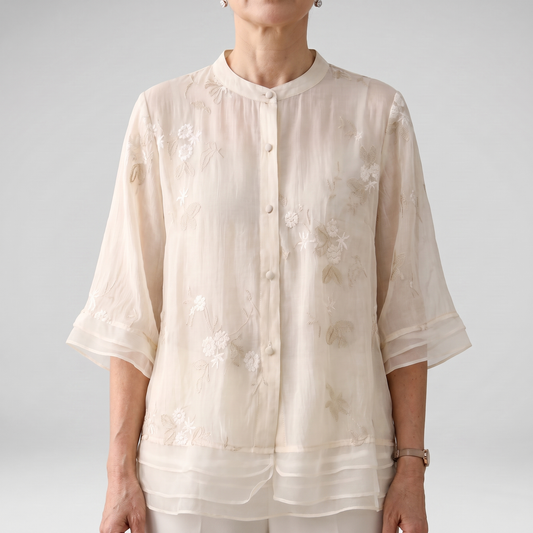 Emily – Top en coton brodé de fleurs – Caelen Paris