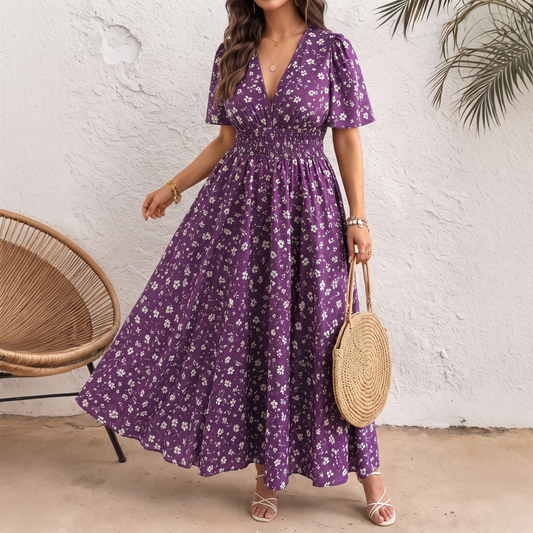 Alderose – Robe midi fleurie col V – Caelen Paris