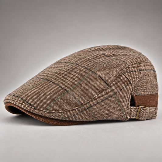 Émile, casquette plate en laine à carreaux marron