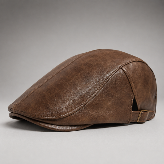 Gaston, casquette plate en cuir cognac