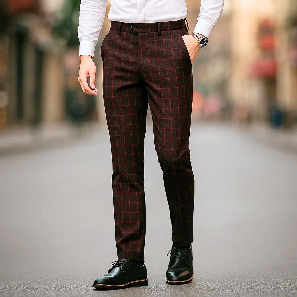 Hugo, pantalon habillé à carreaux bordeaux - vue 2