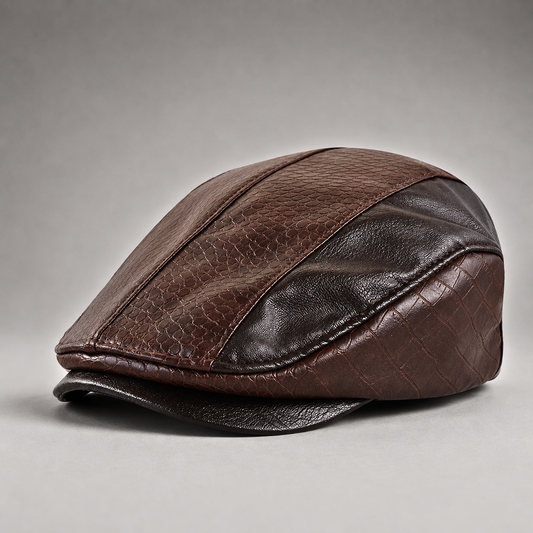 Jules, casquette plate en cuir marron foncé