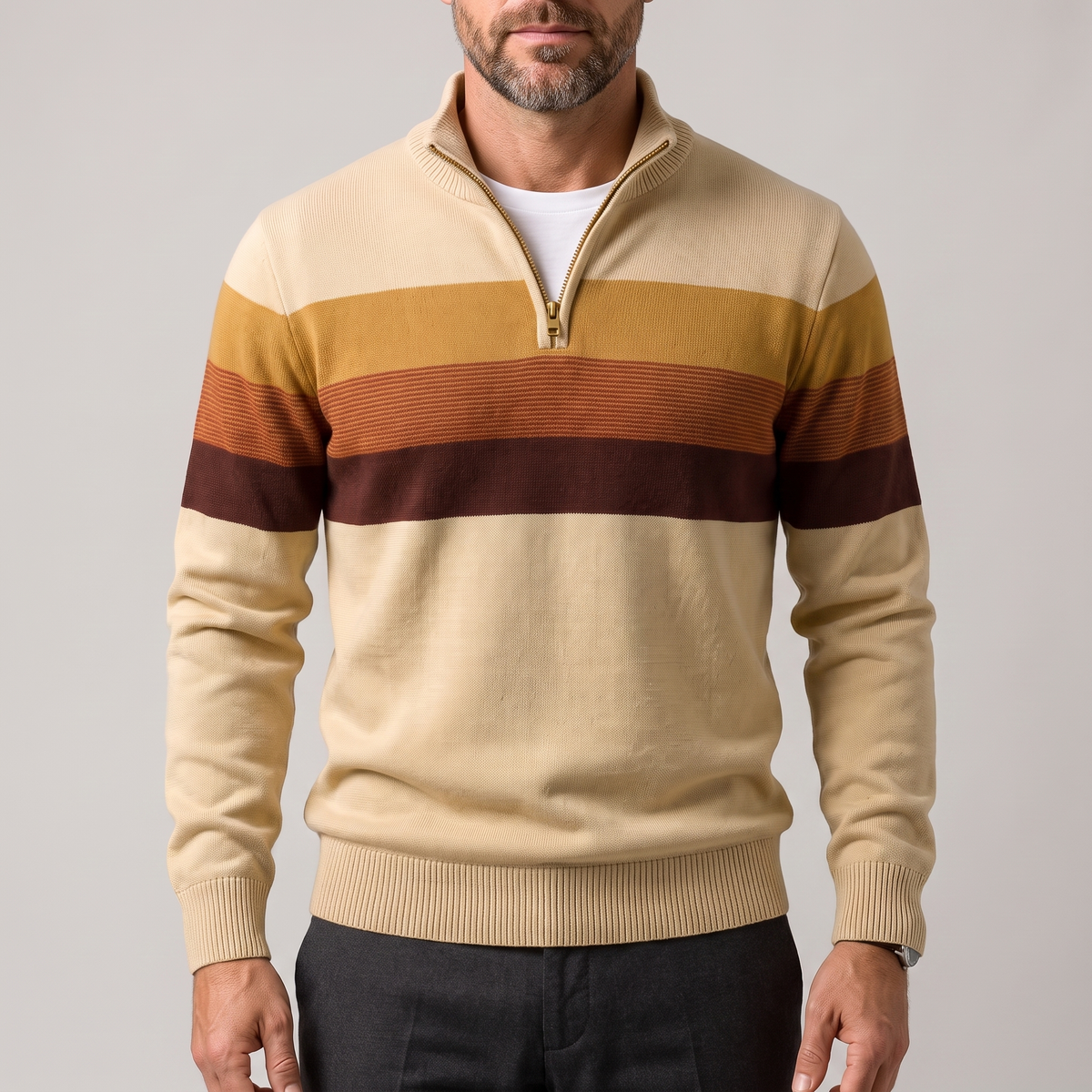 Lorven – Pull rayé col zippé, autre vue – Caelen Paris