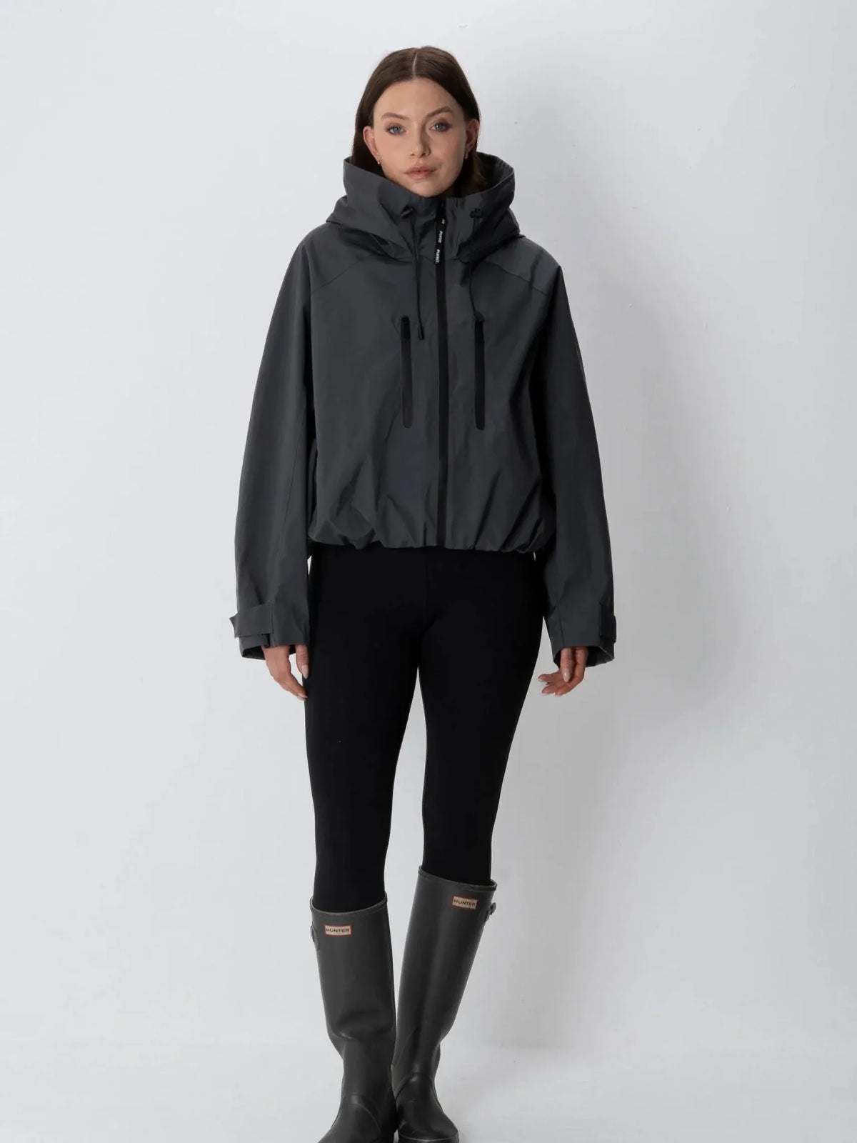 Veste de pluie courte oversize Lou gris anthracite