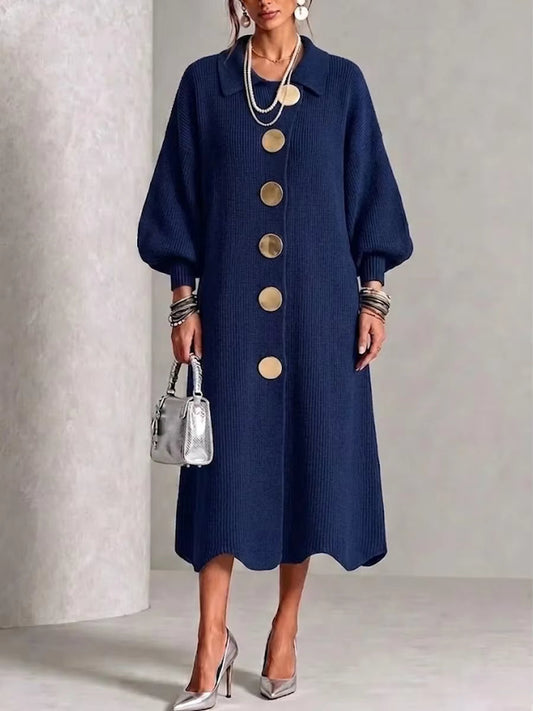Sienna, robe en maille boutonnée bleu marine - vue 1