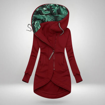 Capucine manteau long à capuche bordeaux