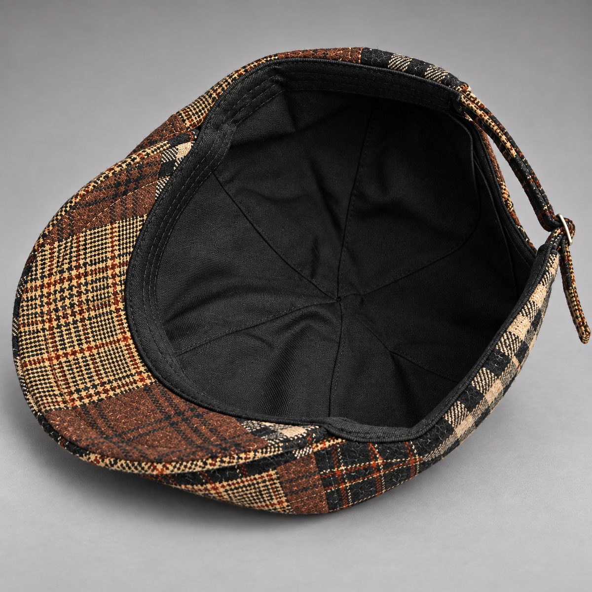 Casquette gavroche patchwork marron, détail