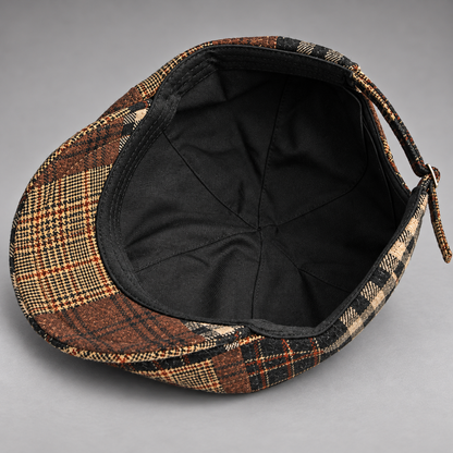 Casquette gavroche patchwork marron, détail