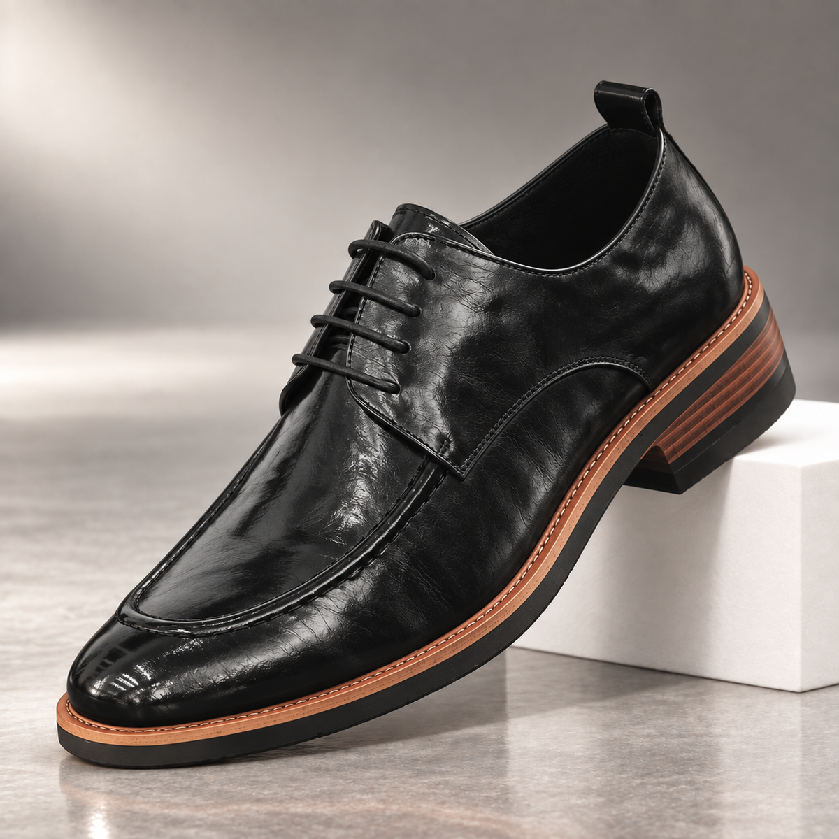 Armand, derbies en cuir patiné noir homme - vue 1