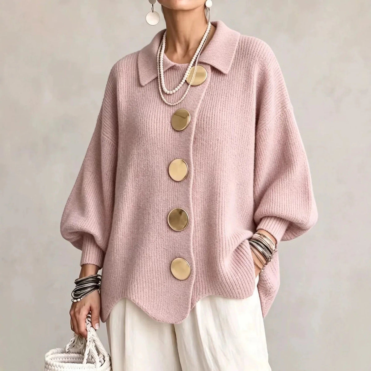 Gilet oversize à boutons dorés – Rose