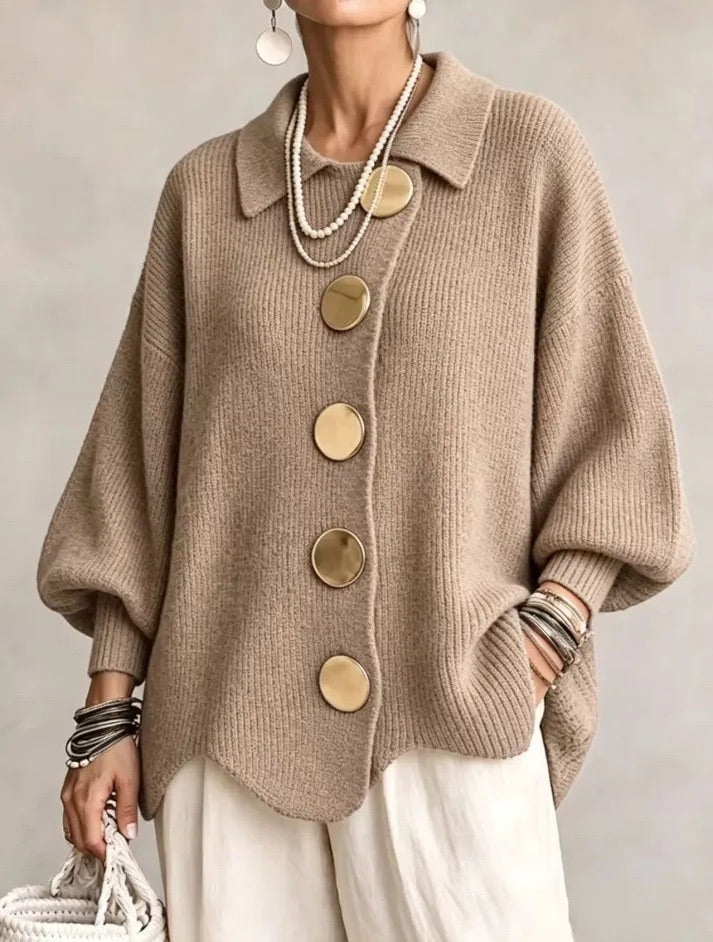 Gilet oversize à boutons dorés – Taupe