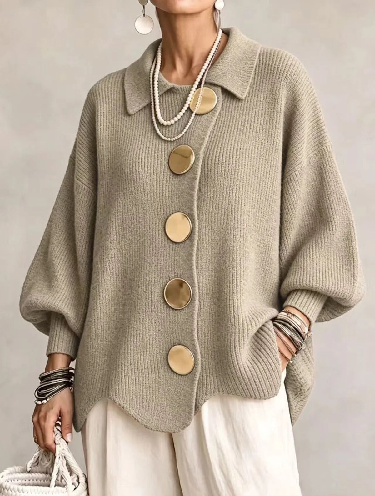 Gilet oversize à boutons dorés