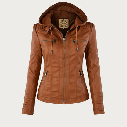 Flavia, veste effet cuir à capuche, coloris camel