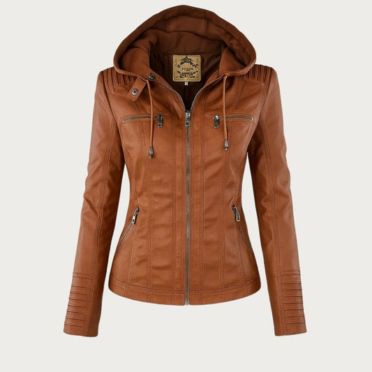 Flavia, veste effet cuir à capuche, coloris camel