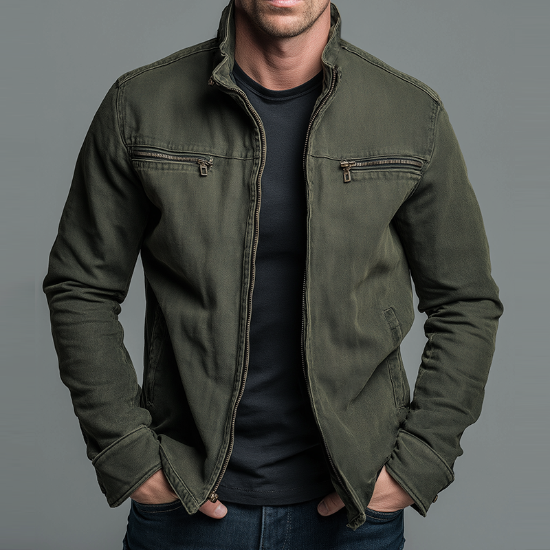 Renato, veste en toile délavée col montant