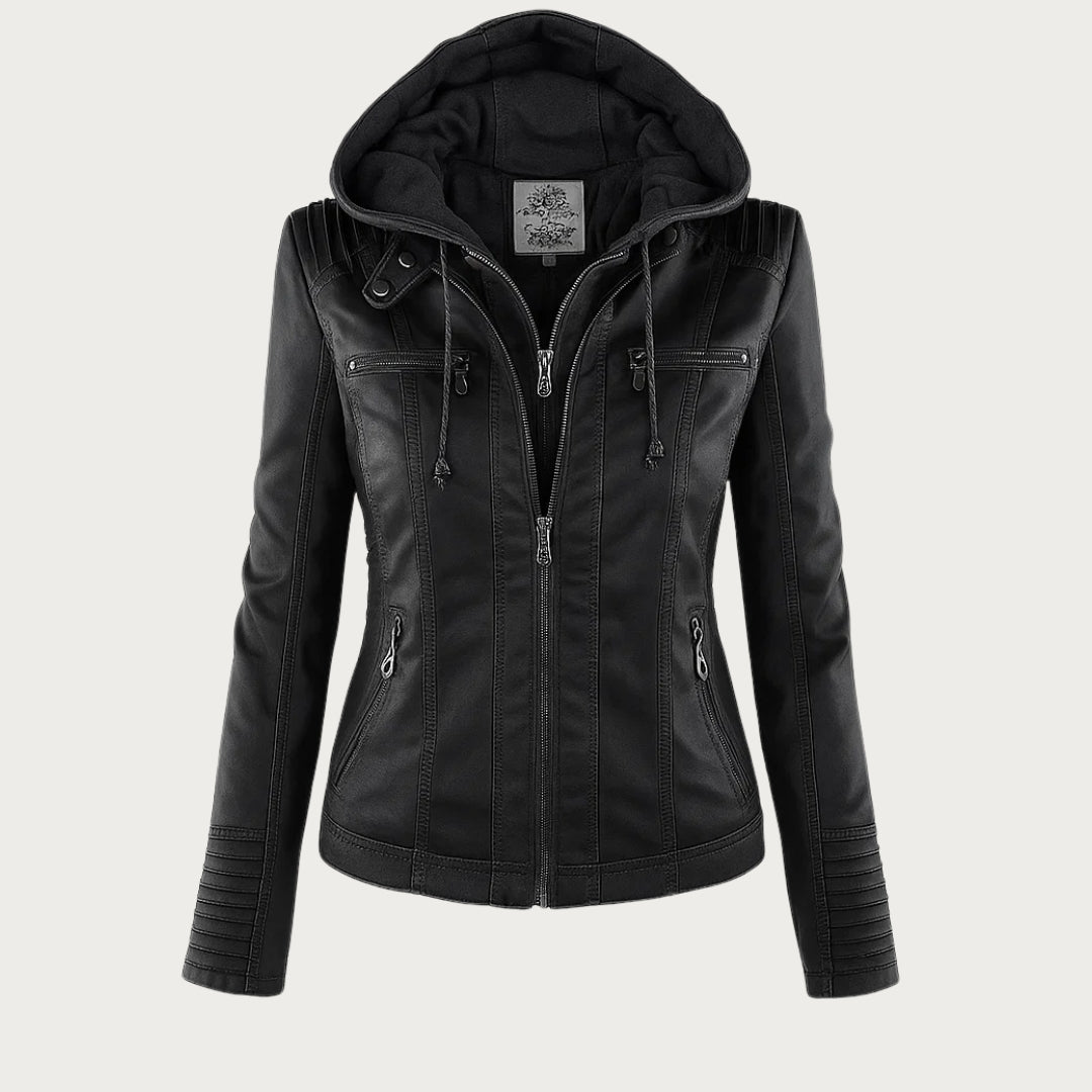 Flavia, veste effet cuir à capuche, coloris noir