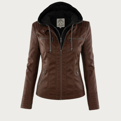 Flavia, veste effet cuir à capuche, coloris chocolat