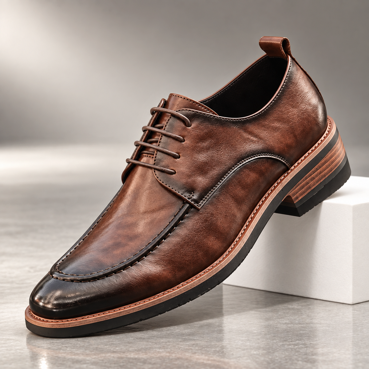 Armand, derbies en cuir patiné marron homme - vue 1