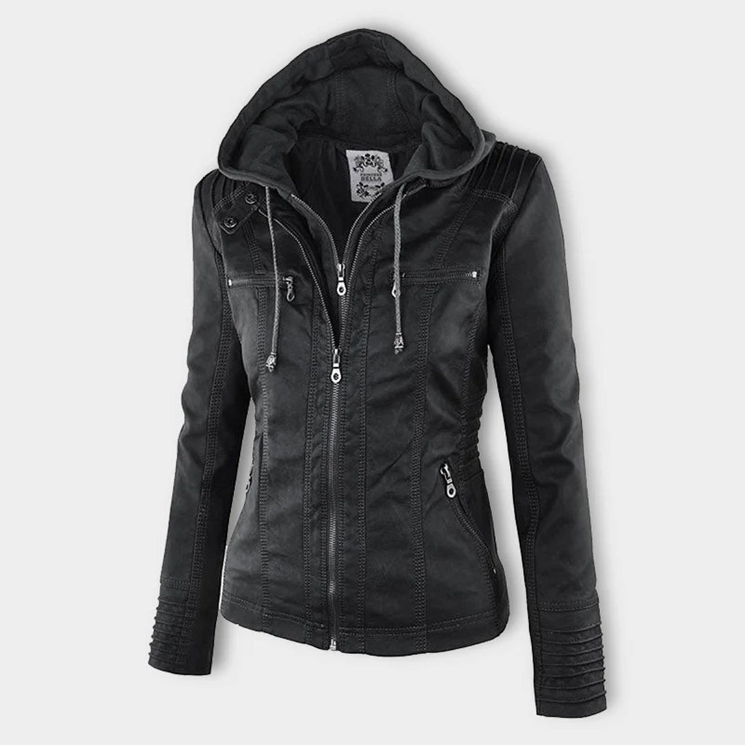 Flavia, veste effet cuir à capuche, coloris noir