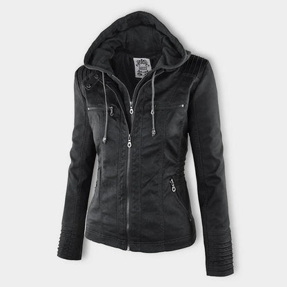 Flavia, veste effet cuir à capuche, coloris noir