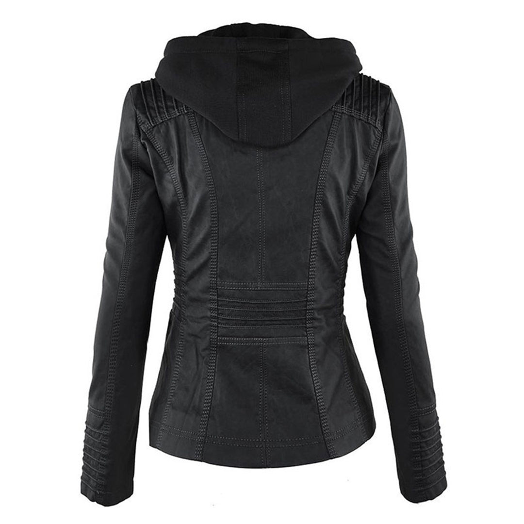 Flavia, veste effet cuir à capuche, coloris noir