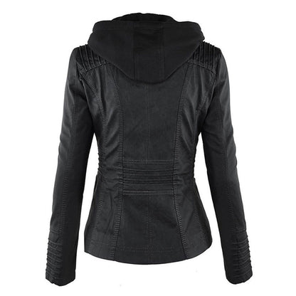 Flavia, veste effet cuir à capuche, coloris noir