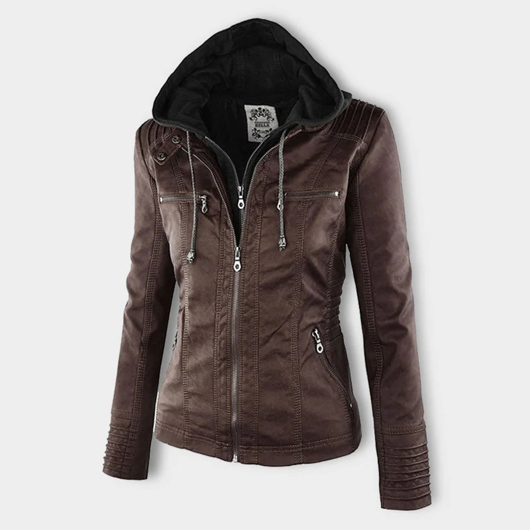 Flavia, veste effet cuir à capuche, coloris chocolat