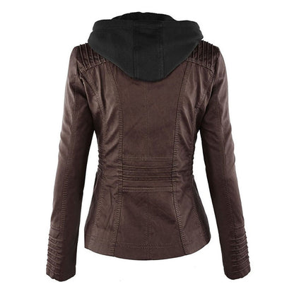 Flavia, veste effet cuir à capuche, coloris chocolat