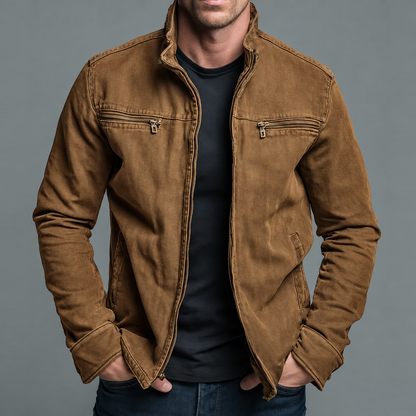 Renato, veste en toile délavée col montant