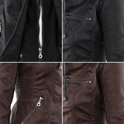 Flavia, détail de la veste effet cuir