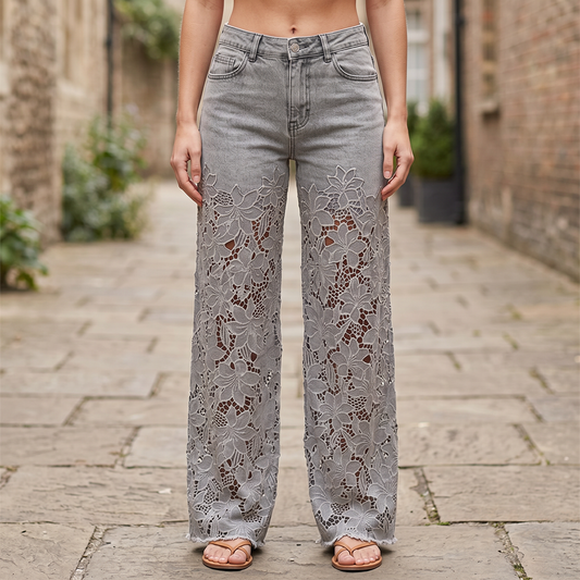 Aldersley – Jean patchwork à détails dentelle – Caelen Paris