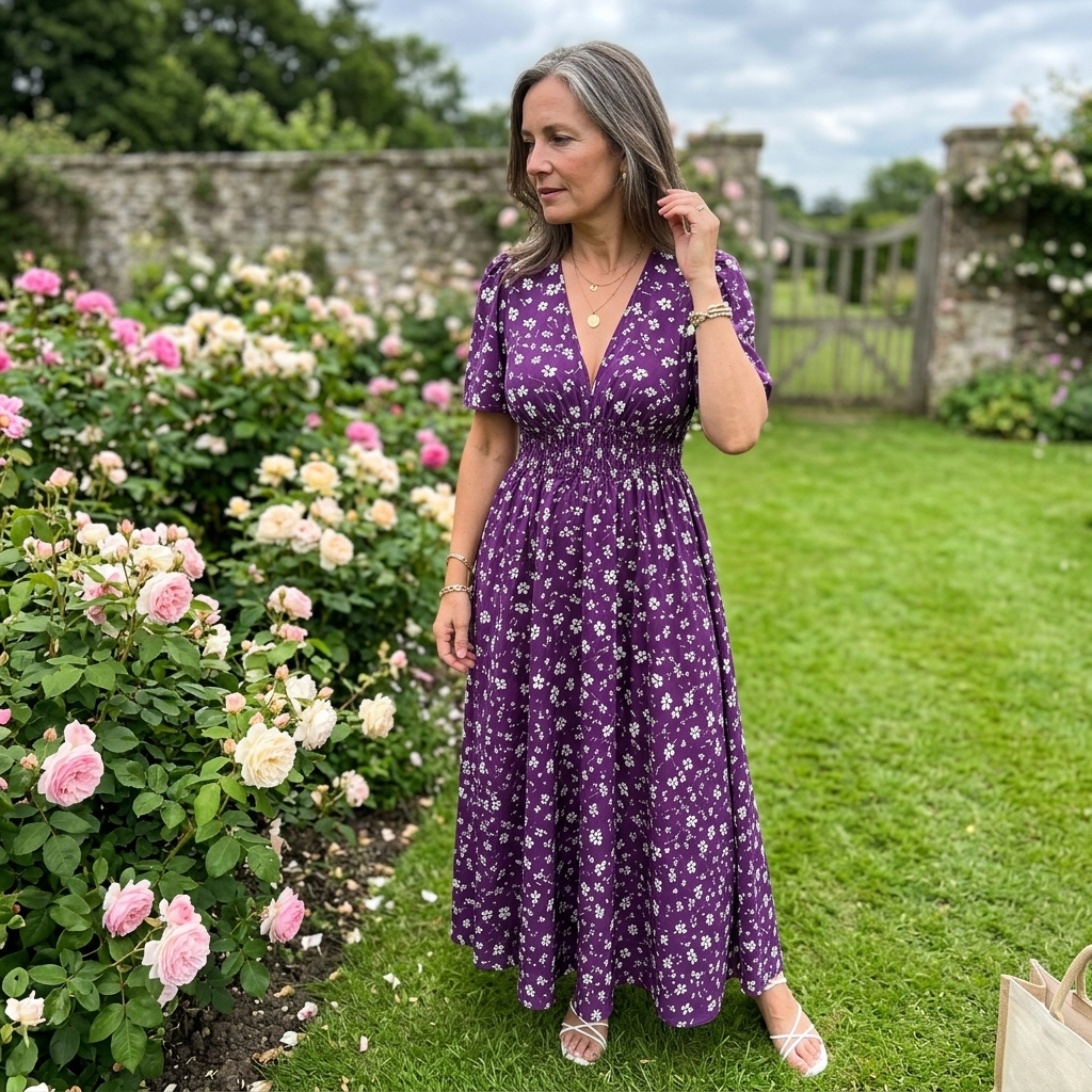 Alderose – Robe midi fleurie col V, autre vue – Caelen Paris