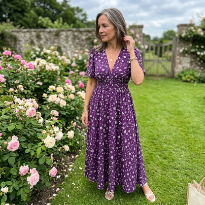 Alderose – Robe midi fleurie col V, autre vue – Caelen Paris