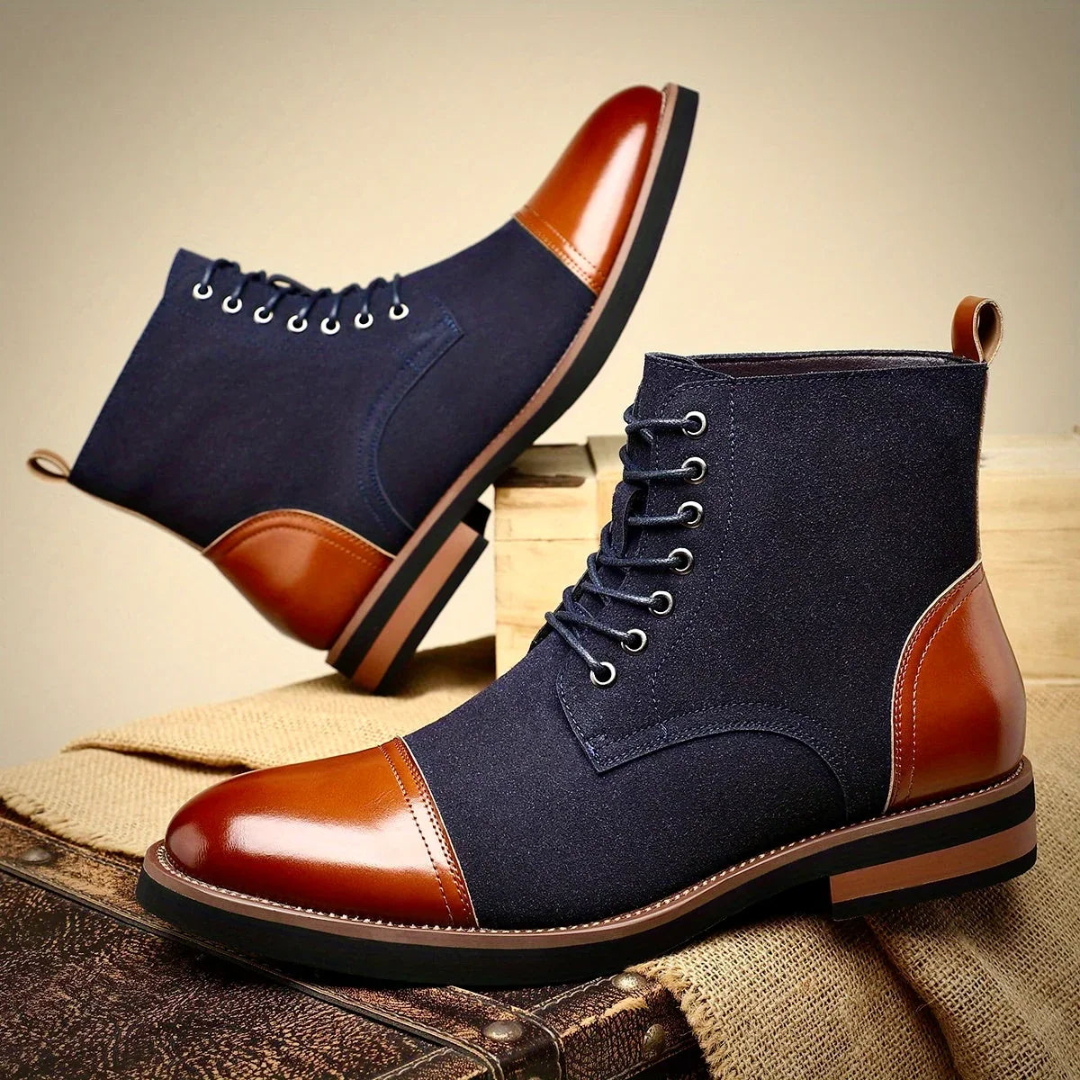Bottines richelieu bicolores bleu marine