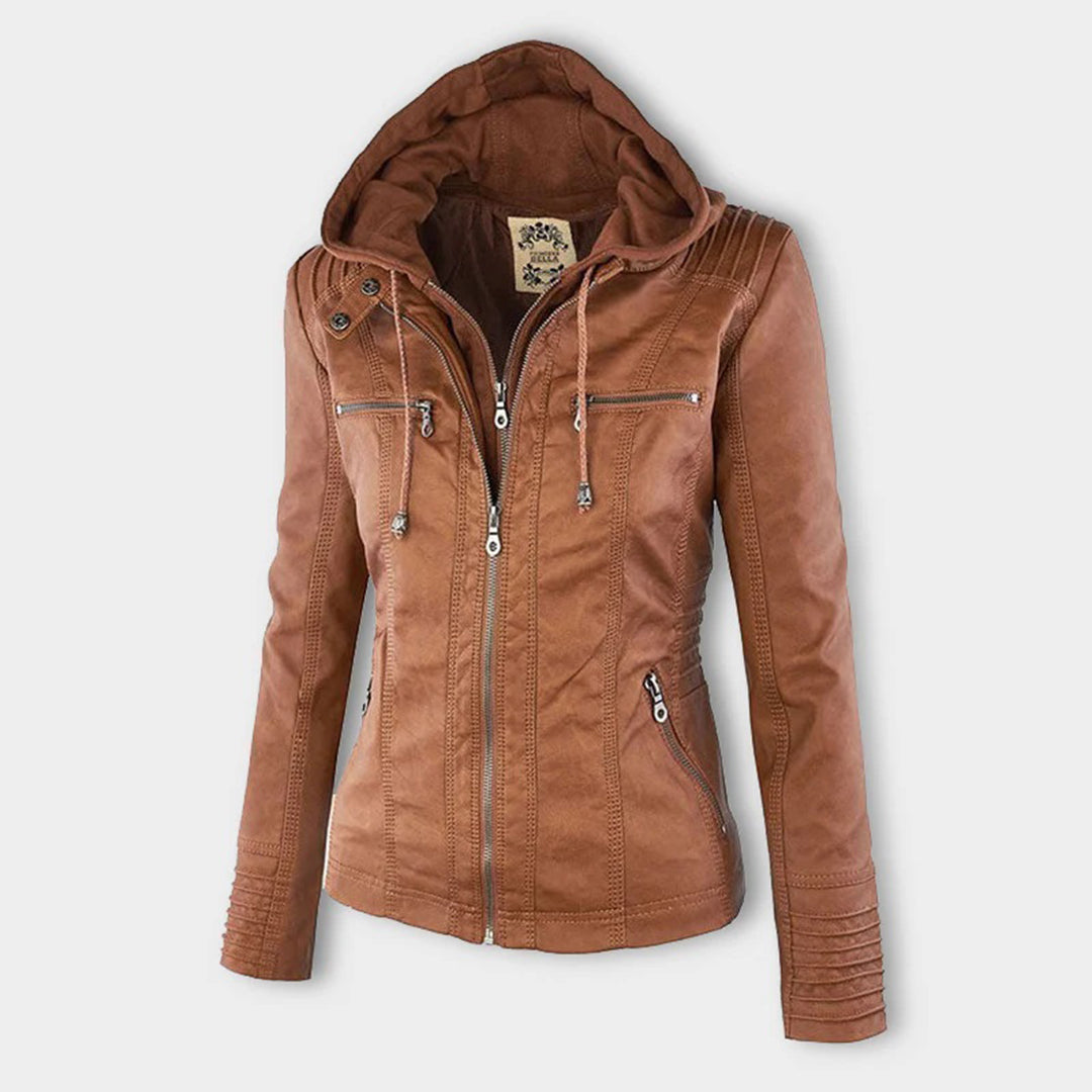 Flavia, veste effet cuir à capuche, coloris camel