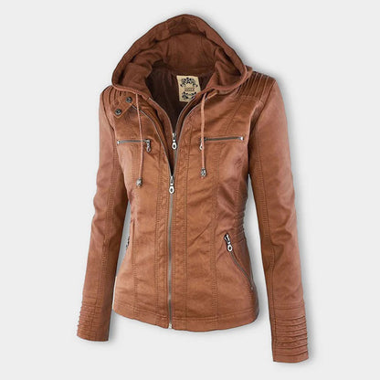 Flavia, veste effet cuir à capuche, coloris camel