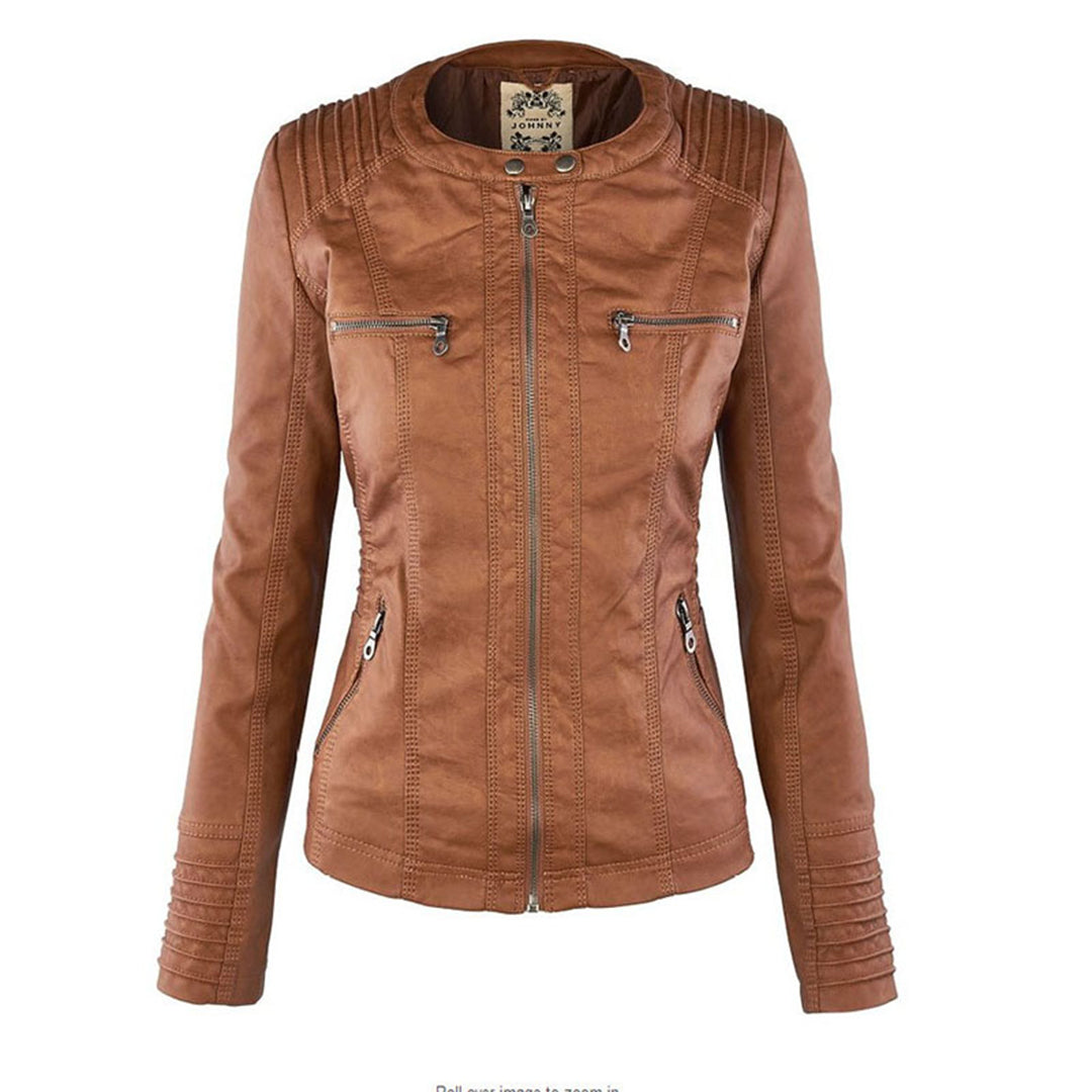 Flavia, veste effet cuir à capuche, coloris camel