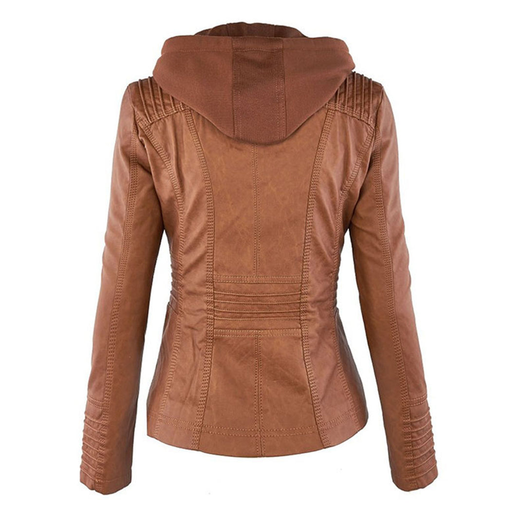 Flavia, veste effet cuir à capuche, coloris camel