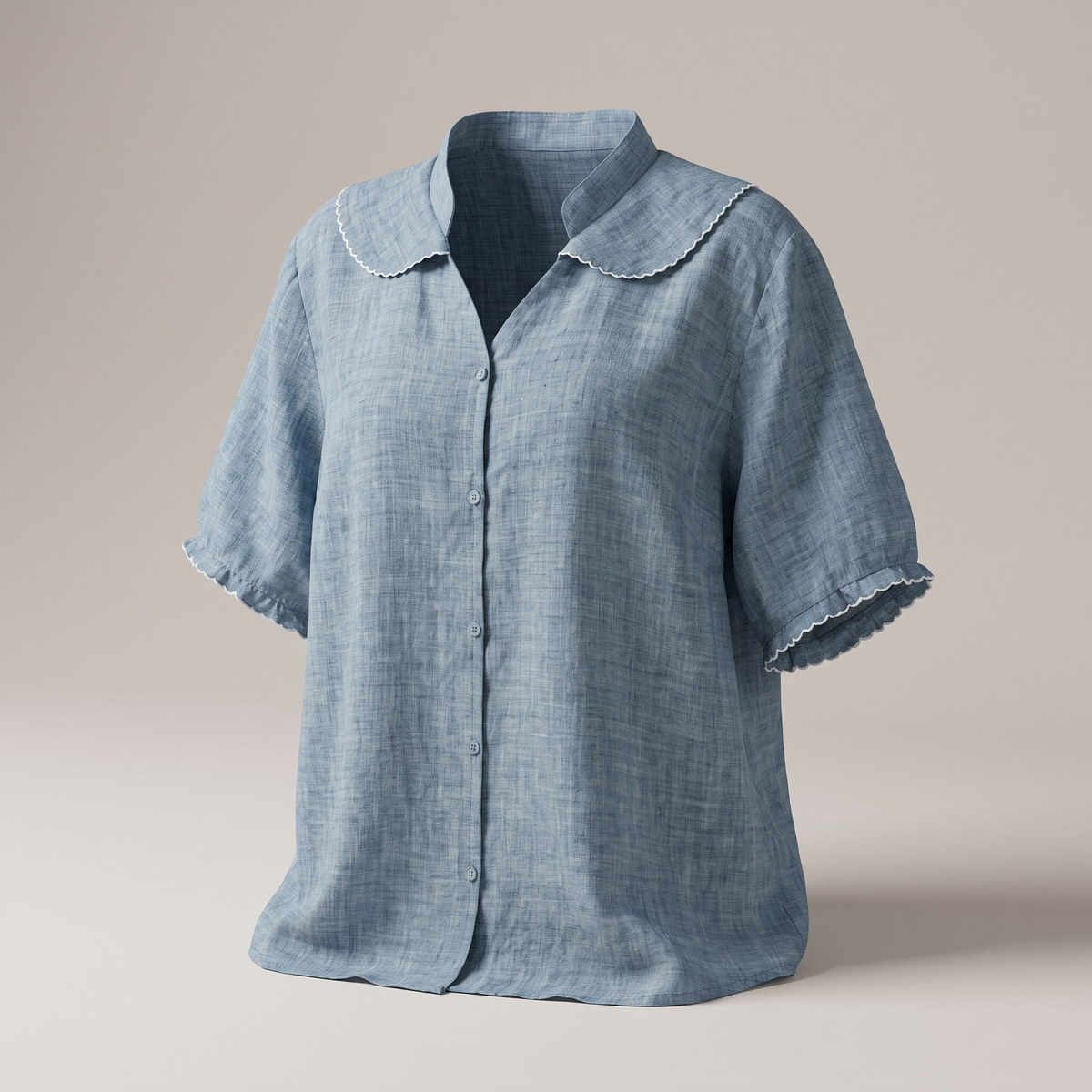 Adèle – Blouse en lin à col festonné, autre vue – Caelen Paris