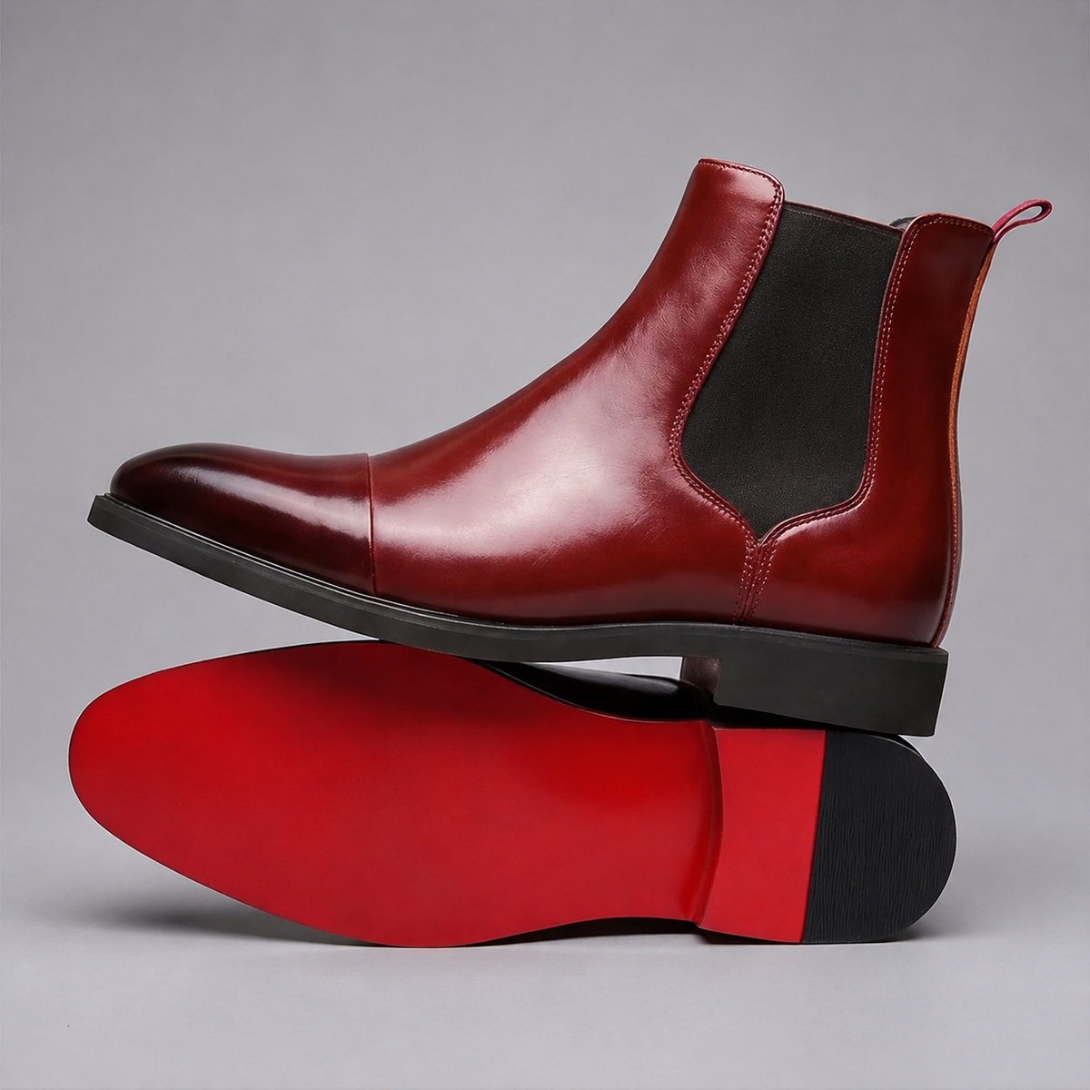 Gustave, bottines chelsea en cuir bordeaux semelle rouge homme - vue 1