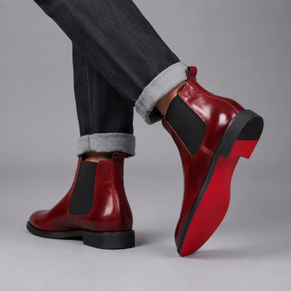 Gustave, bottines chelsea en cuir bordeaux semelle rouge homme - vue 2