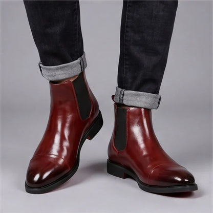 Gustave, bottines chelsea en cuir bordeaux semelle rouge homme - vue 4
