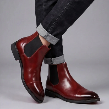 Gustave, bottines chelsea en cuir bordeaux semelle rouge homme - vue 6