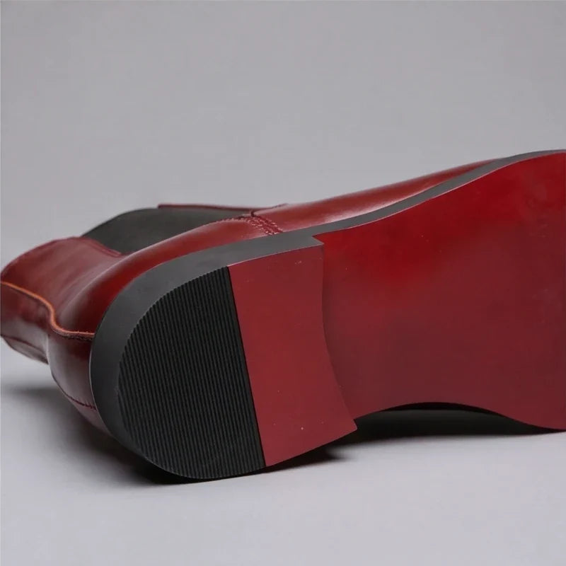 Gustave, bottines chelsea en cuir bordeaux semelle rouge homme - vue 7