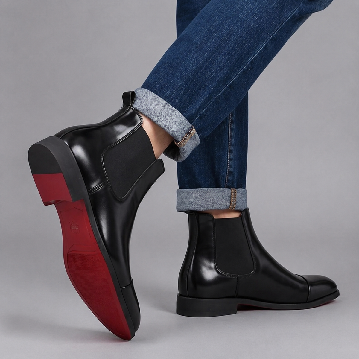 Gustave, bottines chelsea en cuir noir semelle rouge homme - vue 2