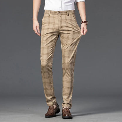 Bastien, pantalon stretch à carreaux beige - vue 1