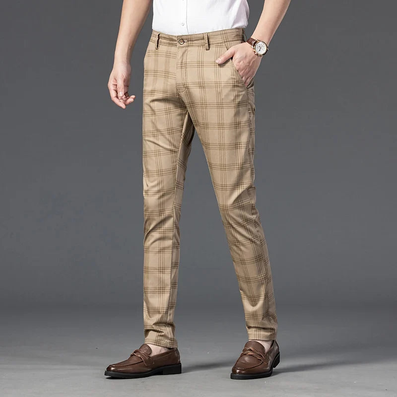 Bastien, pantalon stretch à carreaux beige - vue 2