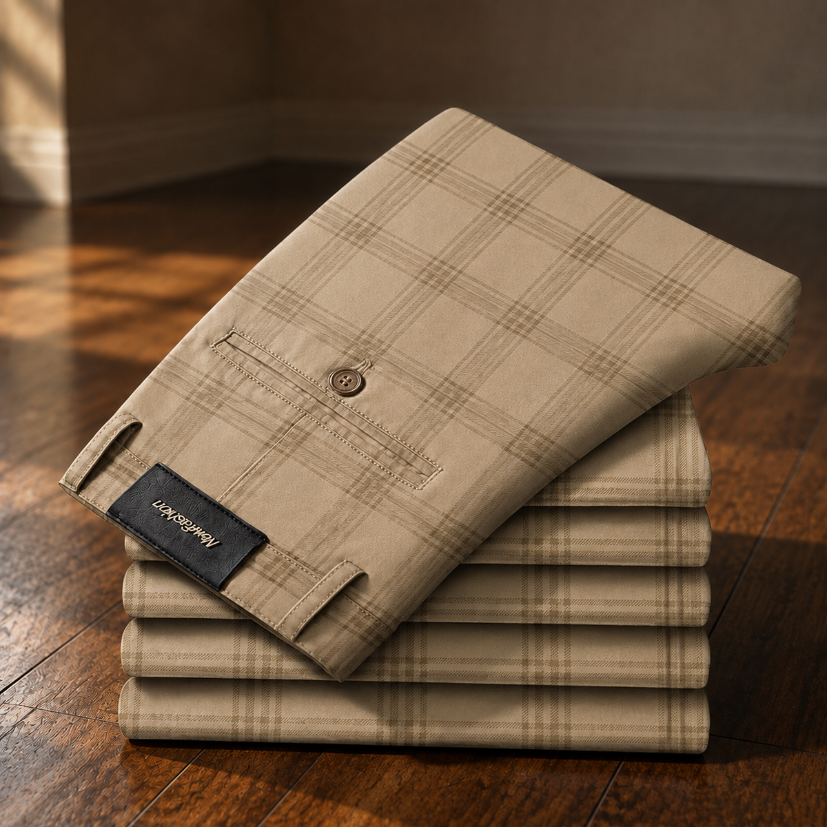 Bastien, pantalon stretch à carreaux beige - vue 4