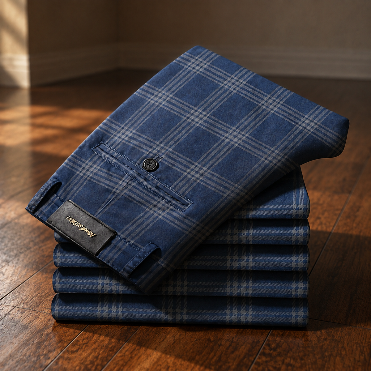 Bastien, pantalon stretch à carreaux bleu - vue 1