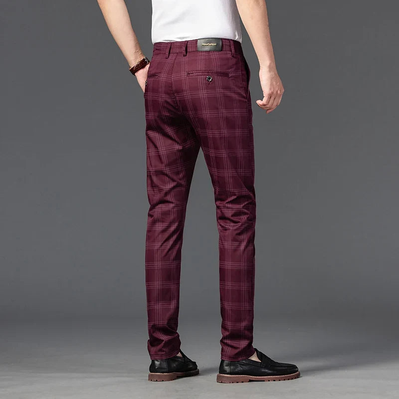 Bastien, pantalon stretch à carreaux bordeaux - vue 2